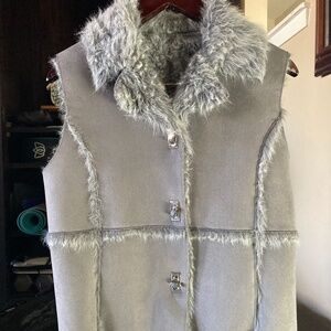 Grey faux fur lined suede vest